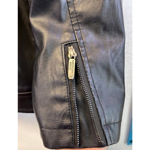 American Breed Mens XL Black/White 100% P Leather Racer/BikerFleece Jacket FLAWS - Picture 11 of 16